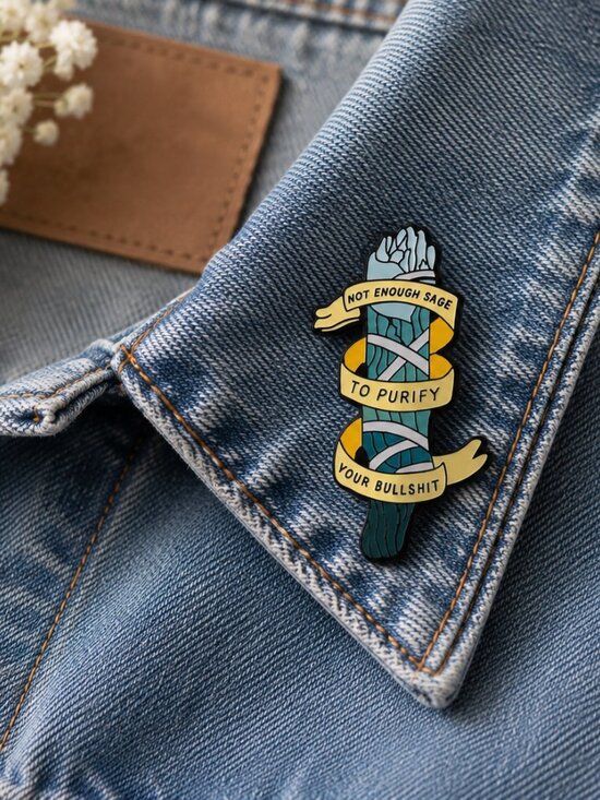 Jewelry - Funny Sage Enamel Pin | “Not Enough Sage to Purify Your Bullsh*t” | Witchy Humor